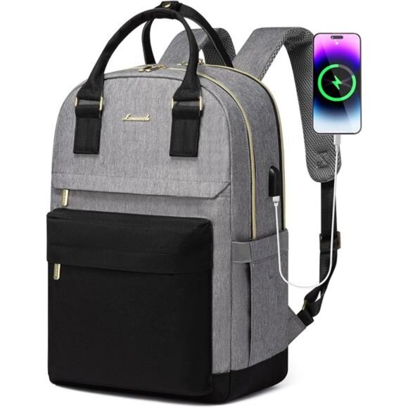 Laptop Backpack for Women 15.6 Inch, Black Grey main image 6